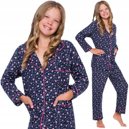 Flanelowa Rozpinana Dziewczęca Piżama W Kwiaty 164