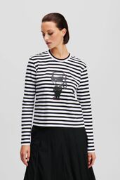 KARL LAGERFELD Czarny damski lonsgleeve Ikon Print Stripe