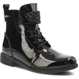 Czarne Botki Filippo Eleganckie Lakierowane Obuwie Damskie