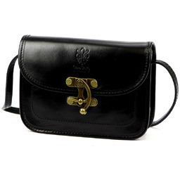 Elegancka damska listonoszka przez ramię skórzana złote okucia