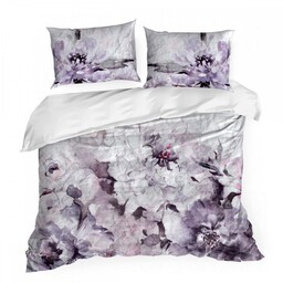 Pościel satynowa kreszowana 220x200 fioletowa wrzosowa kwiaty oryginalnie