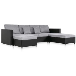 Elior 4-osobowa rozkładana czarna sofa z jasnoszarymi poduszkami