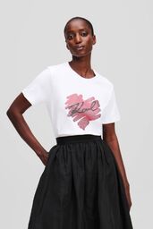 KARL LAGERFELD Biały damski t-shirt z cyrkoniami Hearts