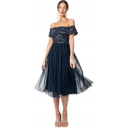 Maya Deluxe Sukienka Damska Z Cekinami Granatowa Plus