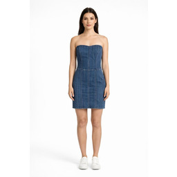 GUESS JEANSOWA SUKIENKA MINI BEZ RAMION Z KONTRASTOWYM