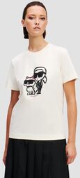 KARL LAGERFELD Beżowy damski t-shirt Ikon Sketch Duo