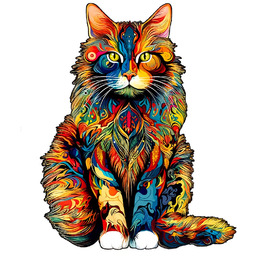 Puzzle Drewniane Kolorowy Kot Kotek Dla Dzieci Dorosłych