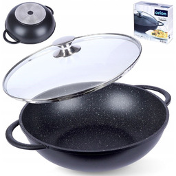 Głęboki Wok patelnia granitowa z pokrywką do smażenia