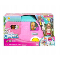 Barbie Chelsea Różowy kamper laleczka Chelsea 14 akcesoriów