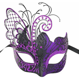 Fioletowy/czarny motyl Rhinestone metalowa wenecka maska damska