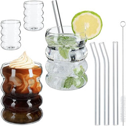 Relaxdays szklanki do drinków ze słomką 4 sztuki,