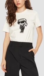 KARL LAGERFELD Beżowy damski t-shirt Ikon Sketch Karl