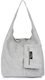 zamszowa torebka skórzana na ramię z saszetką jasnoszara