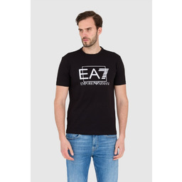 EA7 Czarny męski t-shirt z dużym białym logo,