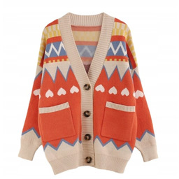Sweter Damski Pastelowy z Guzikami Czerwony