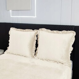 Pościel Gruba Mikrofibra Welurowa Z Falbaną 160x200cm Kremowa