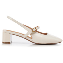 Damskie czółenka Mary Jane na niskim słupku beżowe