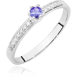 Złoty pierścionek Tanzanit 0,15ct białe złoto pr. 585