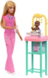 Barbie Kariera Pediatra Zestaw opieka, lalka blondynka