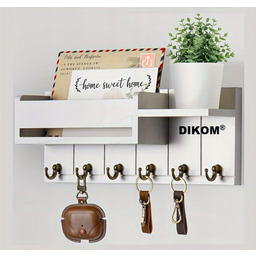 Wieszak Na Klucze Dikom 6 Haków Drewniany Biały