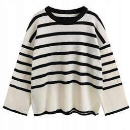 Sweter Damski w Paski Oversize Beżowy