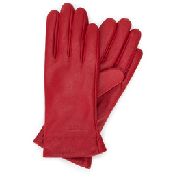 Damskie rękawiczki skórzane z wyszytym wzorem czerwone