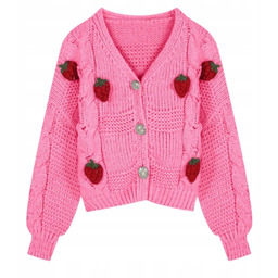 Sweter Kardigan z Guzikami Różowy