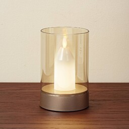 Lindby Lampa stołowa LED Lumana, bursztynowa, szklana, ściemniana
