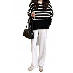 Sweter Damski Oversize w Paski Czarny