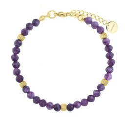 Damska bransoletka z fioletowymi ametystami złote wykończenie stal