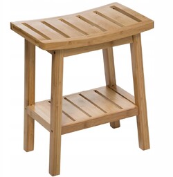 Stołek Łazienkowy Bambusowy Brązowy Skandynawski Z Półką 39,5X25X46