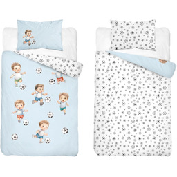 Pościel bawełniana dwustronna niebieska w dzieci piłki PPG-139