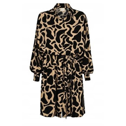 Swing Sukienka Koszulowa Z Nadrukiem I Paskiem Beżowo