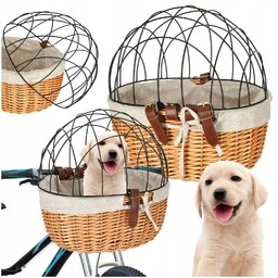 Koszyk wiklinowy na rower z kratką metalową transporter