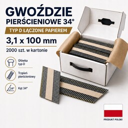 Gwoździe pierścieniowe 34° typ D łączone papierem 3,1