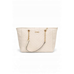 GUESS BEŻOWY SHOPPER PIKOWANY Z BRELOCZKIEM ZŁOTE OKUCIA