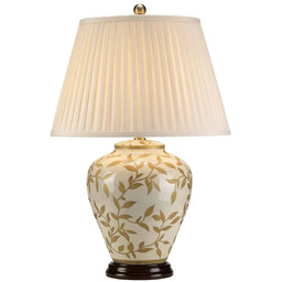 Lampa stołowa ceramiczna biała z motywem liści LEAVES