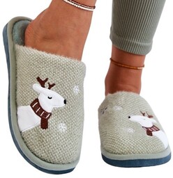 Kapcie Cieple Lekkie Damskie z Reniferem Motyw Zimowy