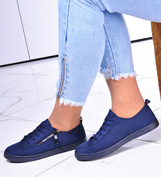 Sznurowane granatowe trampki damskie