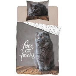 Pościel bawełniana 140x200 kotek szary 3863 A poszewka