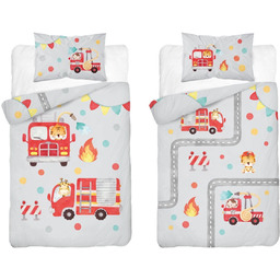 Pościel bawełniana dwustronna szara wóz strażacki PPG-142