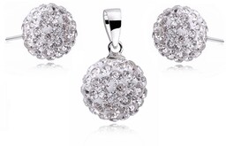 Elegancki srebrny komplet białe kuleczki Swarovski 10mm 12mm