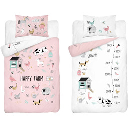 Pościel bawełniana dwustronna różowa happy farm PPG-144