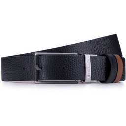 Męski pasek z groszkowanej skóry dwustronny klasyczny czarno-brązowy