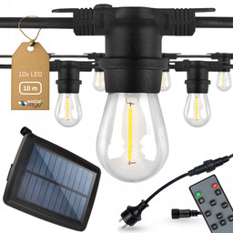 Girlanda Solarna Ogrodowa 10m Lampki wodoszczelna 10x żarówka