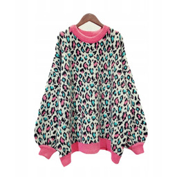 Sweter Oversize w Panterkę Różowy