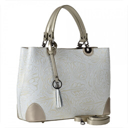 Skórzana torebka shopper kuferek L biała