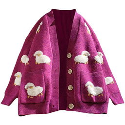 Sweter Kardigan z Guzikami w Owieczki Różowy