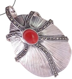 VEGA RED Srebrny naszyjnik wisiorek duży owal karneol