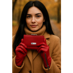 Rękawiczki skórzane damskie polar na dotyk TOUCH FINGER